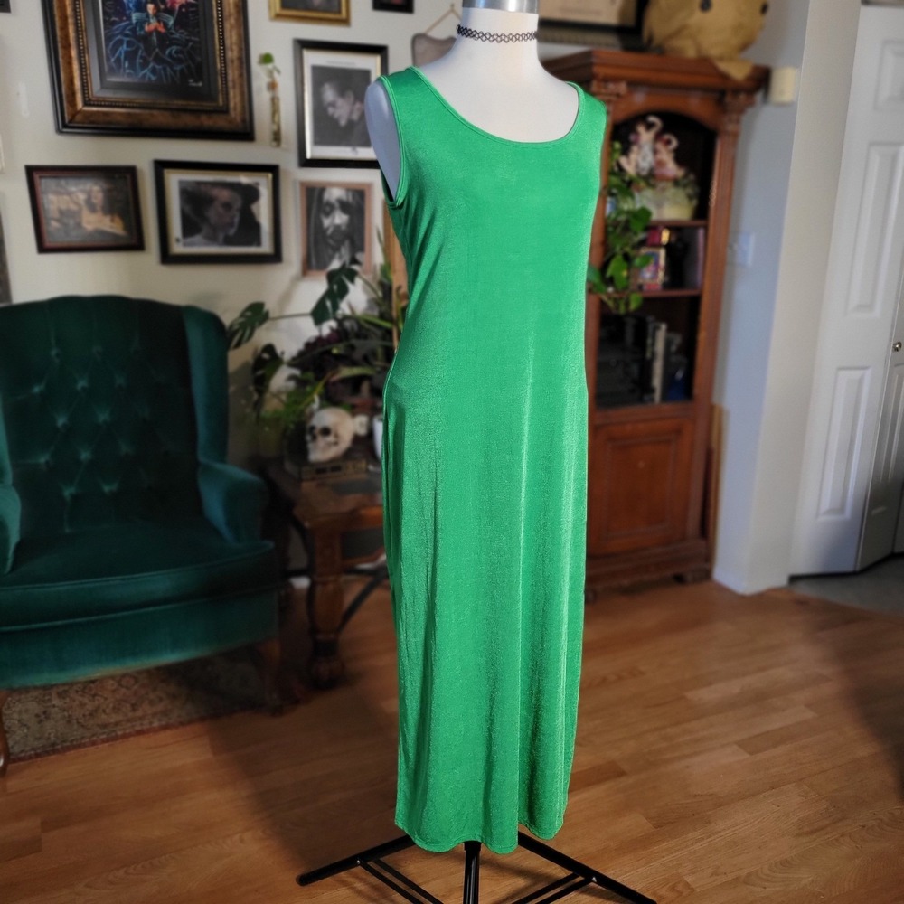 See You Monday Maxi Dress Green Sleeveless Side Slit Casual Summer Party Large